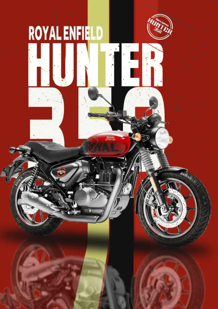 Creative Royal Enfield Hunter 350 motorcycle ad graphic designed by Digital Marketing Expert in Dubai.
